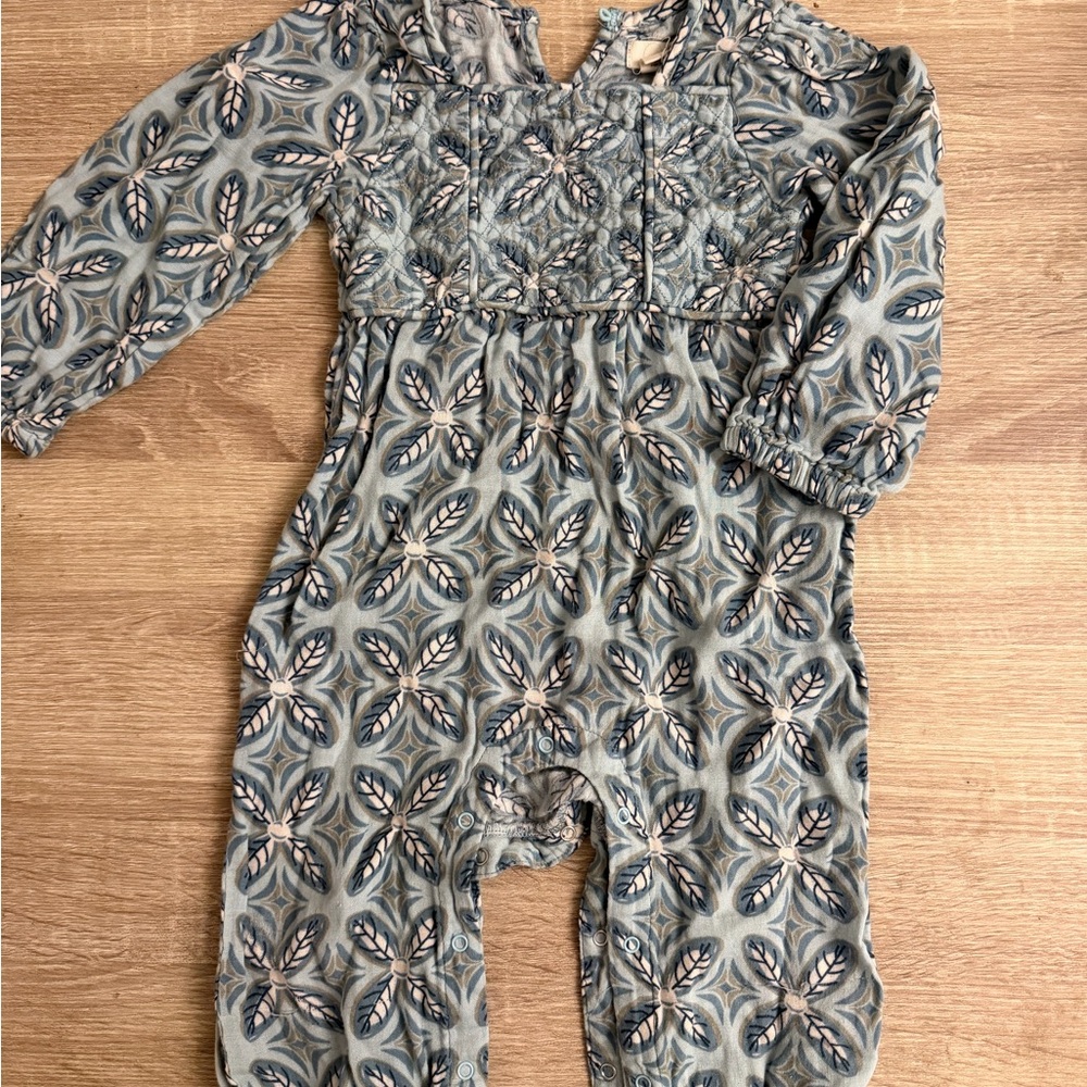Peek Blue Leaf Print Baby Muslin Romper